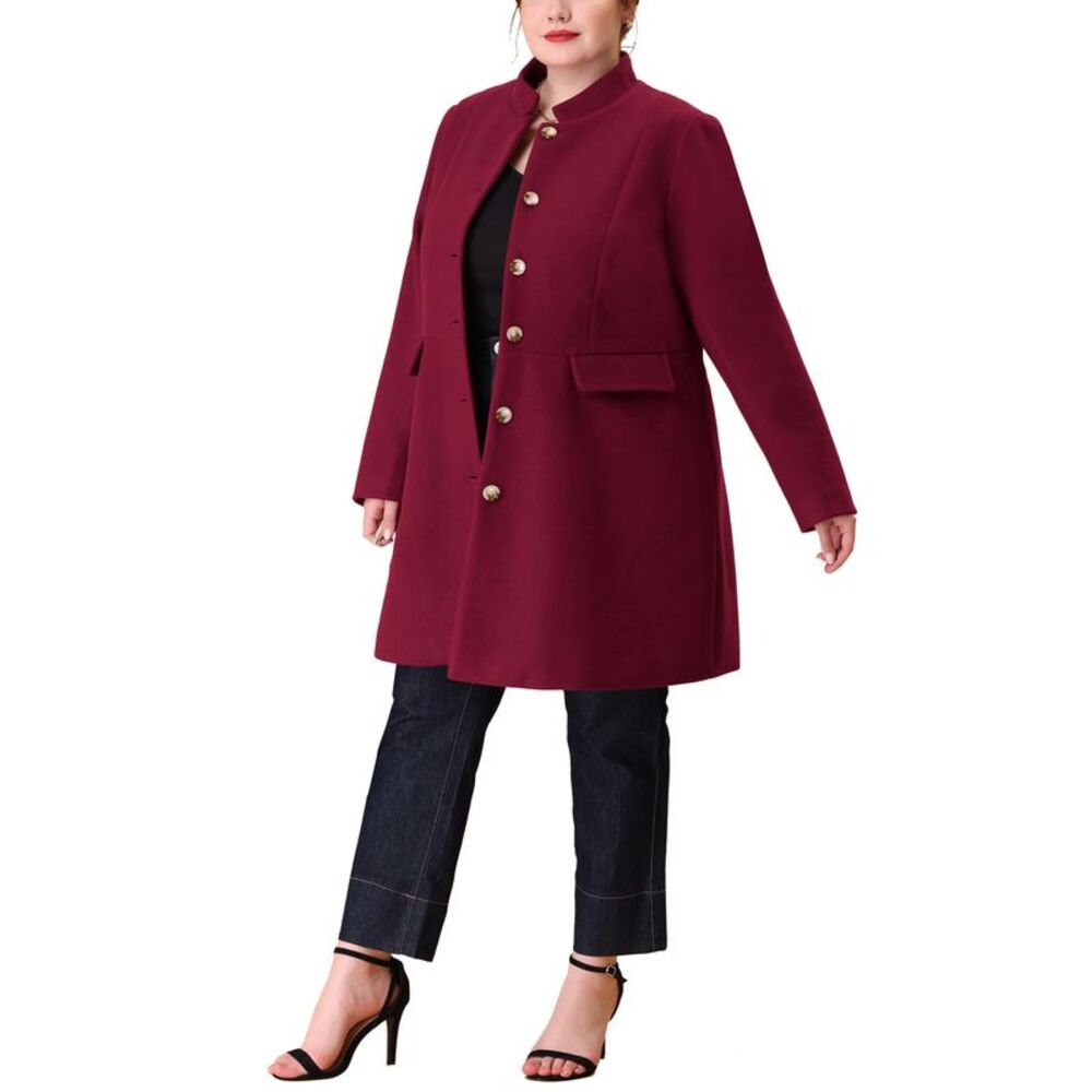Women's Plus Size Long Coat Steampunk Stand Collar Single Breasted Red